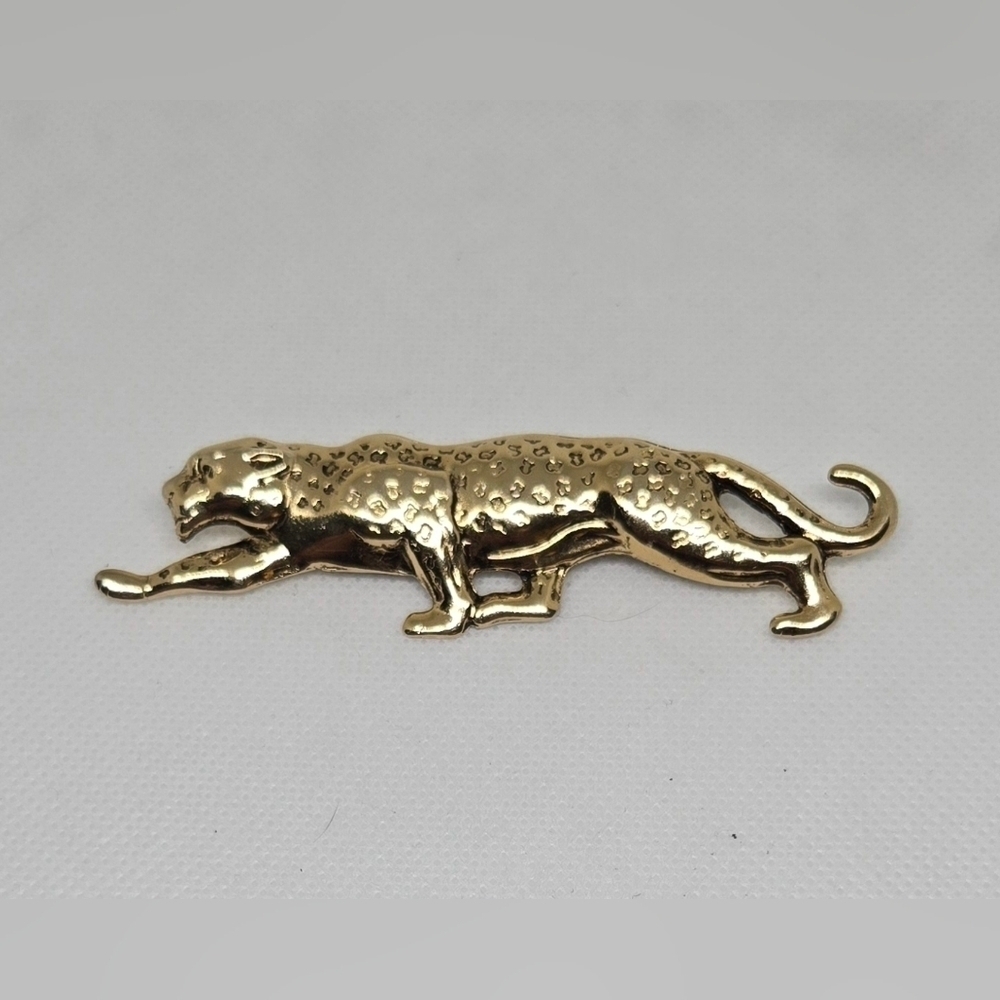 Gold Tone Leopard Panther Brooch 3.5 Inch Animal Statement Costume Jewelry